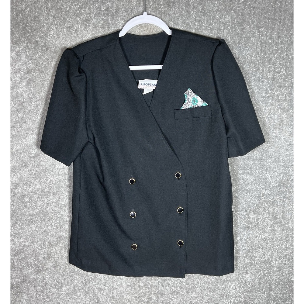 Vintage European Connection Double Breasted Blazer Top Womens Size 14 Black